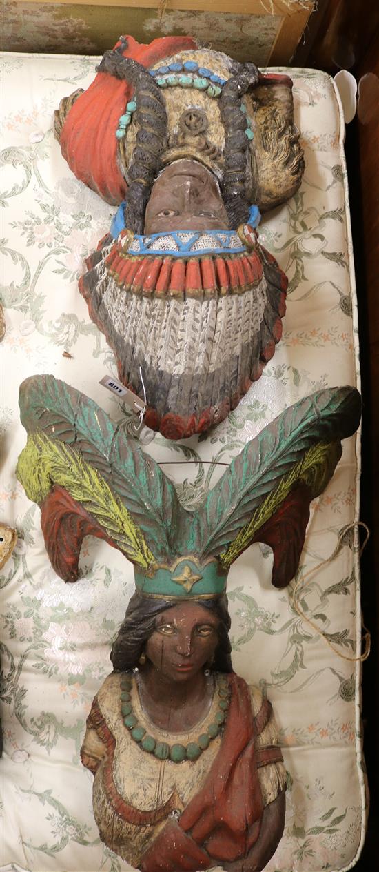 Two composition American Indian wall appliques (2) Larger 68cm